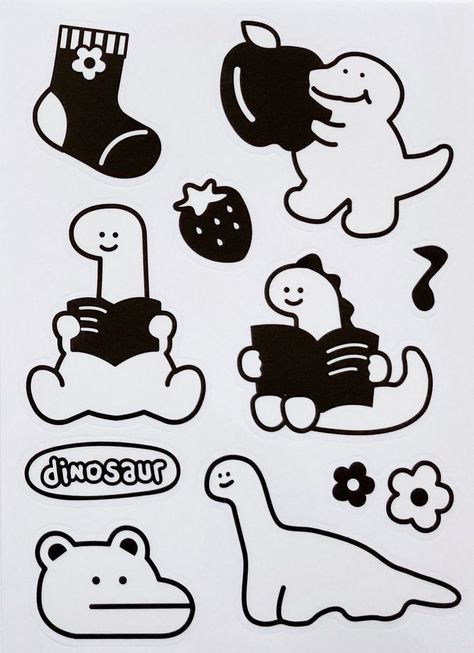 Cute Stickers To Print Black And White, Sticker Design Black And White, Stickers To Print Black And White, Black And White Stickers Aesthetic, Cute Stickers Black And White, Black White Stickers, Black And White Doodles, Filler Tattoos, Sticker Drawing