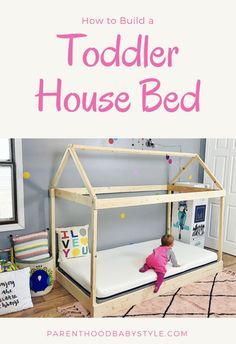 Toddler House Bed | Toddler Room | DIY House Bed | Toddler Bed Full Size Toddler Bed, Diy House Bed, Diy Kids Bed, Toddler House, Diy Toddler Bed, Toddler Bed Boy, Toddler House Bed, Toddler Floor Bed, Toddler Girl Room