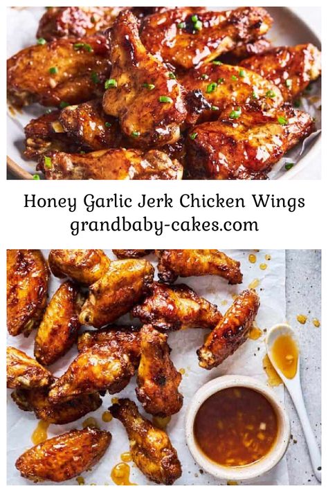 Honey Old Bay Wings Air Fryer, Baked Honey Jerk Wings, Honey Glazed Jerk Chicken, Grilled Jerk Chicken Wings, Honey Jerk Chicken Wings, Honey Garlic Jerk Chicken Wings, Honey Jerk Wings, Honey Jerk Chicken, Jerk Chicken Wings Recipe