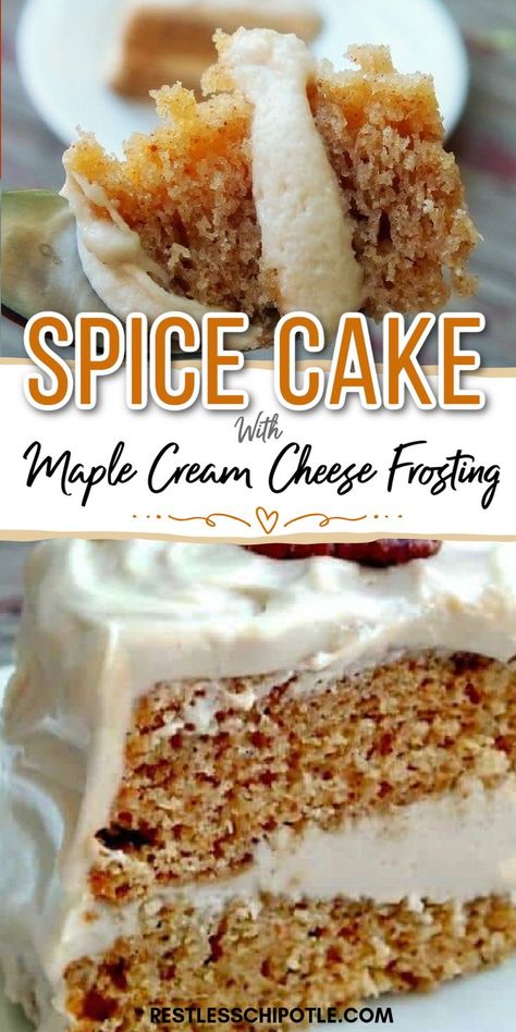 Old Fashioned Spice Cake Recipe, Moist Spice Cake, Spice Cake Recipe, Maple Cream Cheese Frosting, Maple Cream Cheese, Maple Recipes, Maple Syrup Recipes, Maple Frosting, Spice Cake Recipes