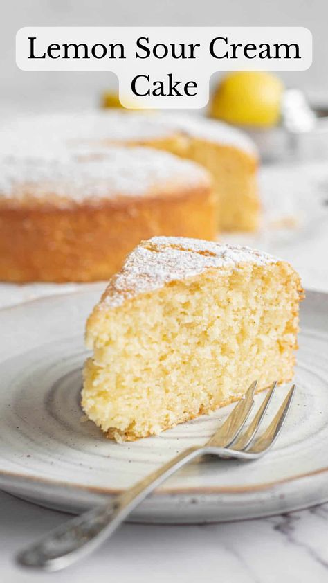 Lemon Juice Cake, Lemon Sour Cream Cake Recipe, Lemon Cake With Sour Cream, Lemon Snack Cake, One Layer Cake Recipe, Lemon Sour Cream Pound Cake, Simple Lemon Cake, Cake Recipe With Sour Cream, Sour Cream Cake Recipe