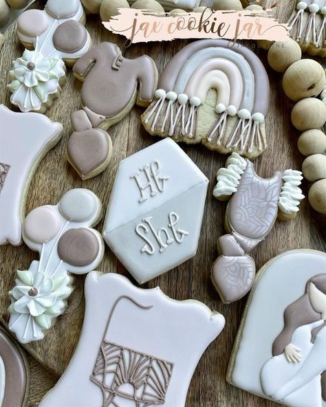 Boho Gender Reveal Cookies, Cookies Gender Reveal, Boho Gender Reveal, Gender Reveal Cookies, Red Bay, Pretty Cookies, Muted Color Palette, Iced Cookies, Baby Shower Cookies