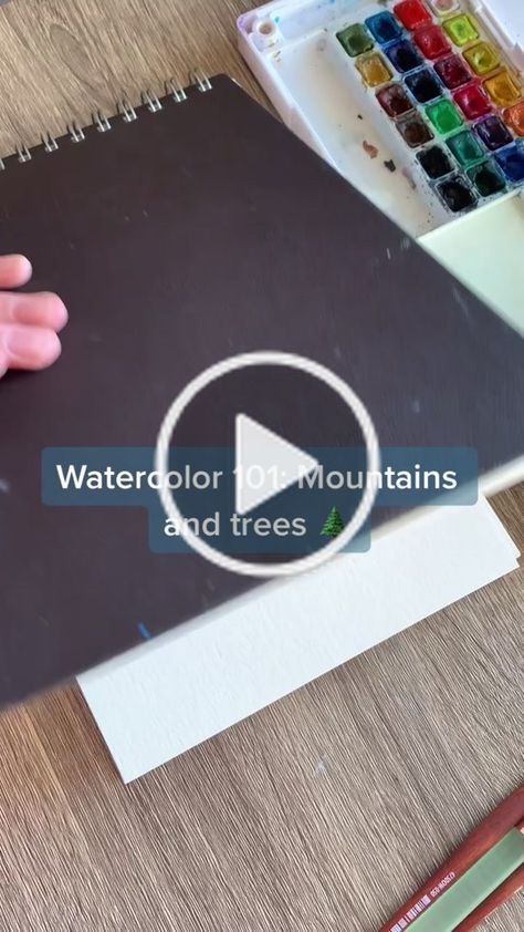 Watercolor Mountains Tutorial, Paint Mountains, Watercolor 101, Watercolor Reference, Mountains And Trees, Trees Art, Watercolor Beginner, Watercolor Tree, Watercolor Mountains