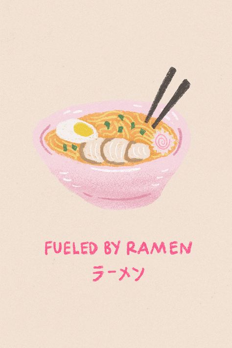 Fueled By Ramen Pink Print, Ramen Noodle Art, Preppy Japanese Food Poster, Food Art Illustration Ramen Painting Easy, Ramen Art Cute, Sushi Painting Easy, Ramen Drawing Simple, Ramen Wallpaper Aesthetic, Ramen Noodle Drawing, Ramen Watercolor, Ramen Painting, Dumpling Illustration