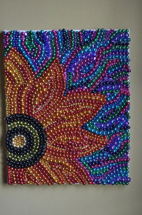 Recycled Mardi Gras Bead Art Wall Decoration Flower by BeadsByEric Simple Tie Knot, Mardi Gras Bead Art, Mardi Gras Diy, Sequin Art, Mardi Gras Crafts, Auction Projects, Mardi Gras Decorations, Bead Embroidery Tutorial, Mardi Gras Beads