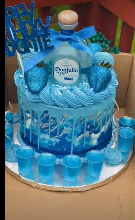 Dark Blue Cake For Men, Blue 21st Birthday Cake, 23 Birthday Cake Men, Don Julio Cakes, Cake Problem, Birthday Cake Sparklers, Hennessy Cake, Alcohol Birthday Cake, 23 Birthday Cake