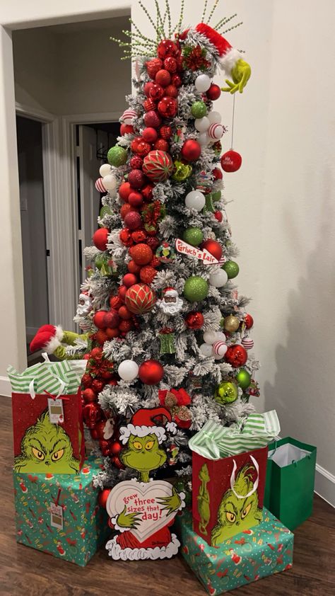 Grinchmas Tree | Grinch Christmas Tree | Grinch Decor Mini Grinch Christmas Tree, Grinch Astethic, The Grinch Christmas Tree Ideas, Cheap Christmas Tree Decor, Grinch Inspired Christmas Tree, Grinch Christmas Decorations Trees, Grinch Christmas Tree Theme, Christmas Decor Ideas Grinch, Grinch Themed Christmas Tree