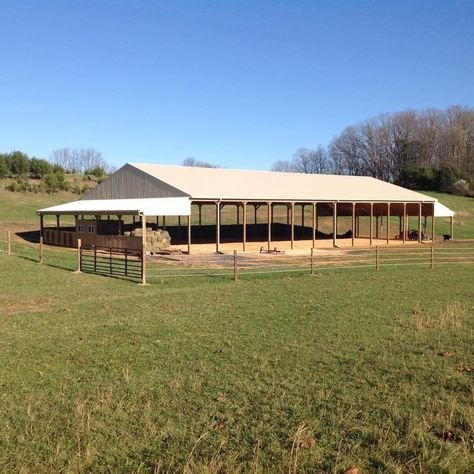 This 60x120x14 equestrian riding arena was built in Buchanan, VA, by Superior Buildings. Small Horse Barn Plans, Covered Arena, Covered Riding Arena, Horse Riding Arena, Small Horse Barn, Small Horse Barns, Equestrian Barns, Dressage Arena, Horse Farm Ideas