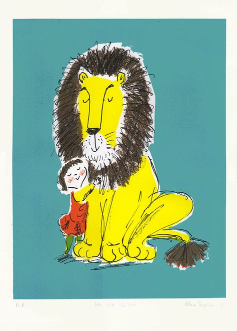 How to Hide a Lion Screenprint by Helen Stephens Lion Book, Writing Childrens Books, Lion Illustration, Strong Female Characters, Animal Art Prints, Childrens Wall Art, Kid Character, A Lion, Jungle Animals