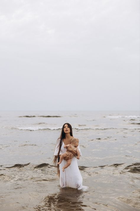 Mom And Son Beach Pictures, Spring Baby Pictures, Newborn Beach Photography, Raw Motherhood, Baby Beach Photos, Sunrise Photoshoot, Water Goddess, Toddler Poses, Mother Baby Photography