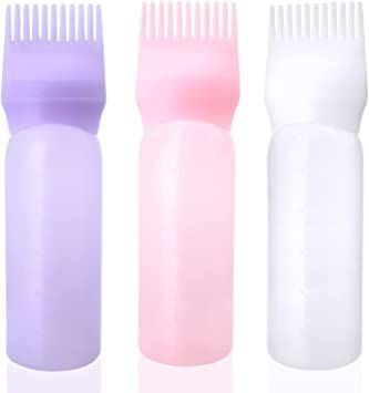 Root Comb Applicator Bottle 6 Ounce Hair Dye Applicator Brush 3 Pack Applicator Bottle for Hair Root Comb Color Applicator Bottle with Graduated Scale(Pink+White+Purple) Black Hair Tips, Rosemary Water, Hair Dye Brush, Clear Toiletry Bag, Fine Mist Spray Bottle, Lotion Containers, Applicator Bottle, Hydrating Hair Mask, Mixed Hair