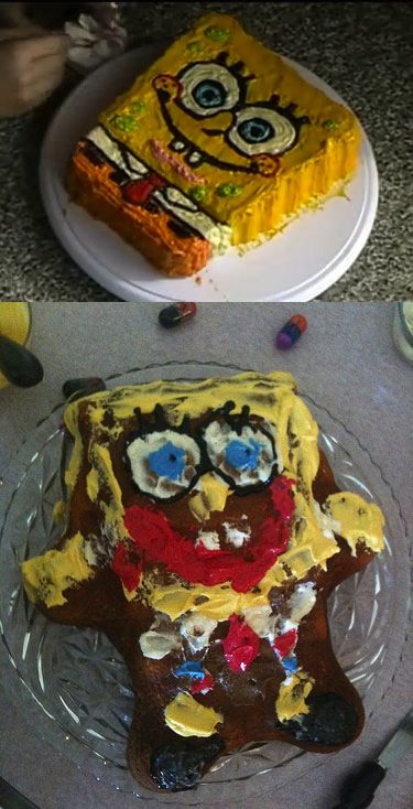 Epic Cake Fails, Spongebob Squarepants Cake, Baking Fails, Bad Cakes, Cooking Fails, Ugly Cakes, Pinterest Fail, Cake Fails, Spongebob Cake