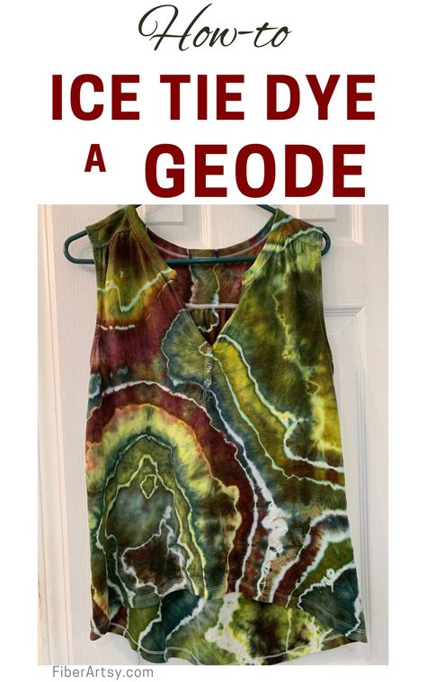 image of a tie dyed shirt in greens, yellow and red Rit Dye Tutorial, Tie Dye Techniques Shirts, Tie Dye Techniques Pattern, Clothes Paint, Easy Diy Tie Dye, Marbled Fabric, Tie Dye Folding Techniques, Geode Pattern, Geode Tie Dye