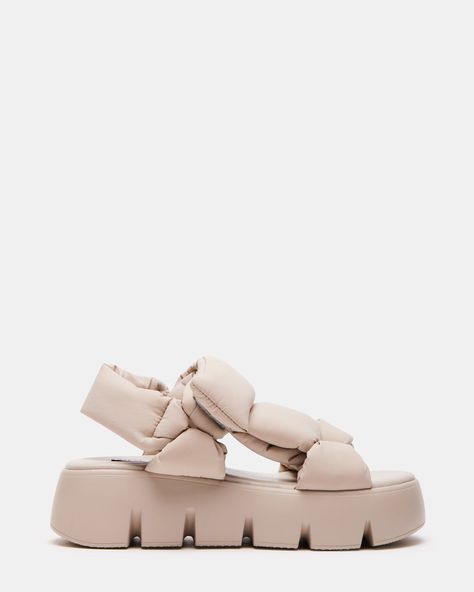 XANDRA TAUPE Puffy Sandals, Steve Madden Store, Sandals Platform, Women Platform Shoes, Flatform Sandals, Photoshoot Inspo, Leather Socks, Girly Shoes, Leather Sandals Women