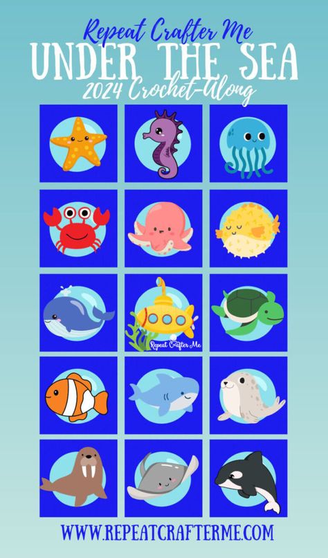 Crochet Circle in a Square – Water Bubble Crochet Square - Repeat Crafter Me Cal Blanket, Crochet Cals, Crochet Starfish, Ocean Ideas, Crochet Appliqué, Blanket Squares, Crochet Sea Creatures, Crochet Jellyfish, Squares Crochet