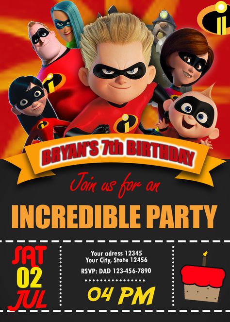 THE INCREDIBLES 2 BIRTHDAY PARTY INVITATION FOR BOY #BIRTHDAY #PARTY #INVITE #BIRTHDAYPARTY #BIRTHDAYINVITE #PAPERGOODS #THEINCREDIBLES #THEINCREDIBLES2 The Incredibles Birthday Party, Incredible Birthday Party, Baby Birthday Party Invitations, Incredibles Birthday Party, Incredibles Party, Birthday Party Locations, Incredible 2, Baby Birthday Invitations, Teenager Birthday