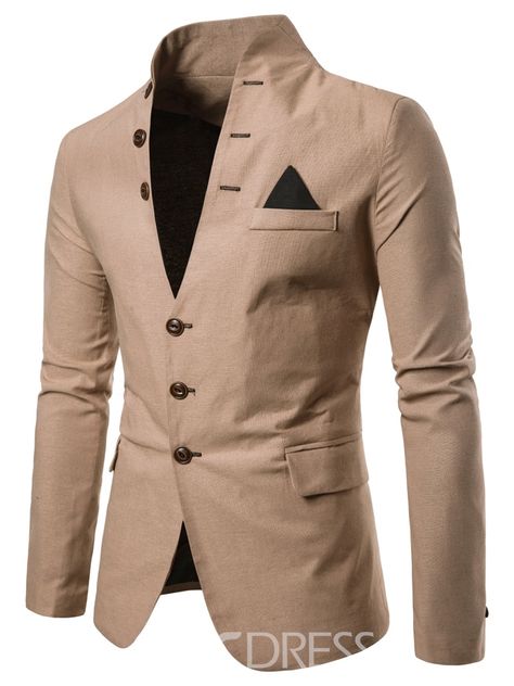 Ericdress Plain Stand Collar Single-Breasted Pocket Mens Casual Blazer 13777600 - Ericdress.com Dress Jacket Men, Solid Wedding Dress, Suite Men, Blazer Sleeves, Wedding Dress Jacket, Male Suit, Business Casual Jacket, Blazers For Men Casual, Stylish Suit