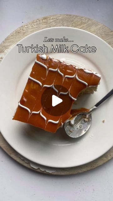 Maham on Instagram: "Turkish Milk Cake

✨Save the recipe!

You need:
SPONGE:
2 eggs, separated 
1 egg white
3/4 cup all purpose flour 
1/3cup sugar 
2 tsp vanilla 

Milk mixture:
1-1/4 cup milk
1-1/2tbsp sugar
100ml cream
Whisk everything together. 

Caramel:
1/4 cup sugar
1tbsp butter 
100ml cream
Melt sugar in a pan on medium flame till dark golden. Carefully whisk in the butter till butter melts. Remove from heat, gently drizzle cream and keep whisking. Return the pan to the stove and cook for 1-2 minutes. Remove from flame and cool completely. If the caramel is too think after cooling, add a tablespoon of milk at a time till it reaches the right consistency. 

150ml whipping cream, chilled

Preheat oven to 180C. Beat half the sugar with egg yolks till pale and fluffy. Sift in the dry i Turkish Milk Cake Recipe, Turkish Milk Cake, Turkish Recipes Desserts, Turkish Desserts, Vanilla Milk, Milk Cake, Egg Yolks, Whipping Cream, All Purpose Flour