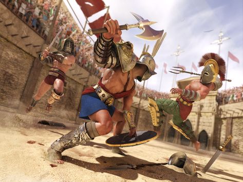 Gladiator Art, Gladiator Arena, Imperiul Roman, Roman Gladiators, Marshal Arts, Dragon Age Rpg, Assassins Creed Artwork, Warriors Illustration, Battle Scene