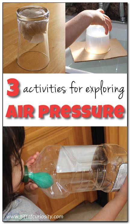 3 fun and simple air pressure activities for kids with scientific explanation included || Gift of Curiosity Air Pressure Experiments, First Grade Science, 4th Grade Science, 6th Grade Science, Kid Experiments, Science Activities For Kids, Preschool Science, Elementary Science, Kids Learning Activities