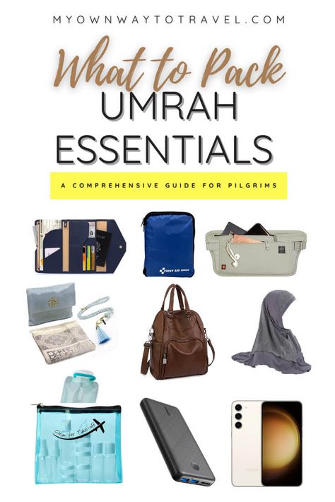 Things To Pack For Umrah, Umrah Travel Essentials, Umrah Packing Checklist, Umrah Essentials Women, What To Pack For Umrah, Umrah Packing List For Women, Umrah Checklist For Women, Umrah Packing List, Hajj Essentials