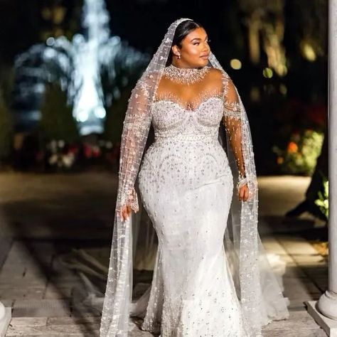 Plus Size Ivory Mermaid Wedding Dress Plus With Beaded Crystals Lace 2023 Arabic Aso Ebi Bridal Gown ZJ608 From Chic_cheap, $351.97 | DHgate.Com Ivory Mermaid Wedding Dress, Chantilly Lace Wedding Dress, Wedding Dress Beaded, Nigerian Wedding Dress, Mermaid Wedding Gown, Mock Dress, Plus Size Wedding Dress, Crystal Lace, Wedding Gowns Mermaid