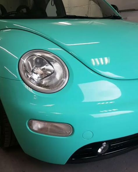 Vw beetle tiffany blue gloss wrap #wheel #tires #race #speed #roadtrip #tire #muffler #driver #drive #exoticcars #spoiler #rim #rims… Tiffany Blue Car, Vw New Beetle, Hippie Car, Beetle Car, Vw Beetle Classic, New Beetle, Nice Cars, Blue Car, Car Ideas