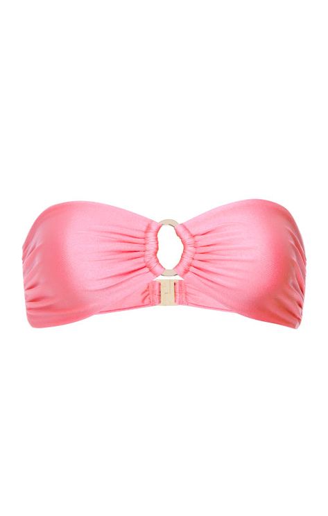 The Elsa Strapless Bandeau Top in Bubblegum truly shines with a dazzling oval gold ring that shapes the center ruching and a jewelry-like gold clasp in the back. The brightly hued pink is a youthful spirited color that calls for fun. The comfortable silicone strip inside the top of each cup keeps you comfortably covered and free to swim and sashay with ease. Model wears size Small. 82% Nylon, 18% Elastane   Rinse immediately after use. Oval Gold Ring, Pink Bikinis, Pink Swim, Strapless Bandeau, Cute Bathing Suits, Gifts For New Mums, Pearl Jewellery Earrings, Fine Jewelry Gift, Bandeau Top