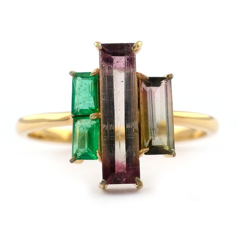 Yellow Gold Ruby Ring With Tourmaline Center Stone, Minimalist Christmas Gifts, Multi-stone Tourmaline Rings As A Gift, Green Tourmaline Multi-stone Emerald Ring, Multi-stone Tourmaline Fine Jewelry, Real Earth, Watermelon Tourmaline Ring, Christmas Ring, Handmade Gold Ring