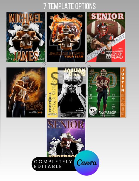 Banner Template Photoshop, Homecoming King, Senior Night Posters, High School Football Player, Trading Card Template, Sport Ideas, Football Poses, Football Banner, Football Diy