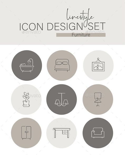 Linestyle Icon Design Set Furniture Preview - GraphicRiver Modern Minimal Interior Design, Sewing Business Logo, Create A Business Logo, Instagram Graphic Design, Icon Set Design, Business Fonts, Interior Designer Logo, Visiting Card Design, Furniture Logo