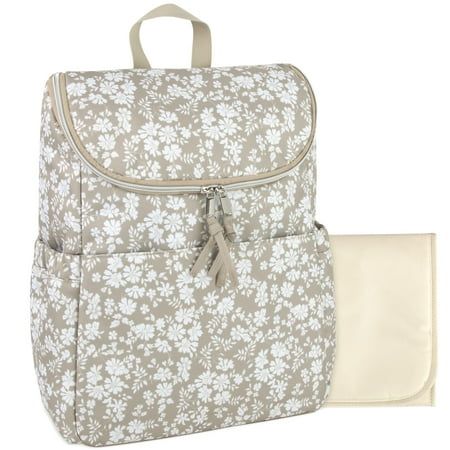 This Baby Essentials Multi-Pocket Dual Zipper Flap Closure Diaper Bag Backpack contains a total of (7) pockets for storing everything for your baby on the go - from feeding bottles, to diapers, baby wipes, clothes, shoes, snacks, toys and more! Includes a removable, wipe clean changing pad in a solid beige color to match the shades within the floral print of the bag. Backpack contains dual zipper closure for quick and easy access when you need to grab something in a flash. Also contains padded, Postpartum Snacks, Brown Bouquet, Quilted Diaper Bag, Diaper Wet Bags, Baby Travel Bag, Western Nursery, Stroller Hooks, Solid Beige, Baby Mom