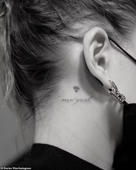 Hailey Baldwin Tattoo, Justin Bieber Tattoos, Tattoo Name Fonts, Rose Tattoo Stencil, Dr Woo, Omerta Tattoo, G Tattoo, New York Tattoo, Nyc Tattoo