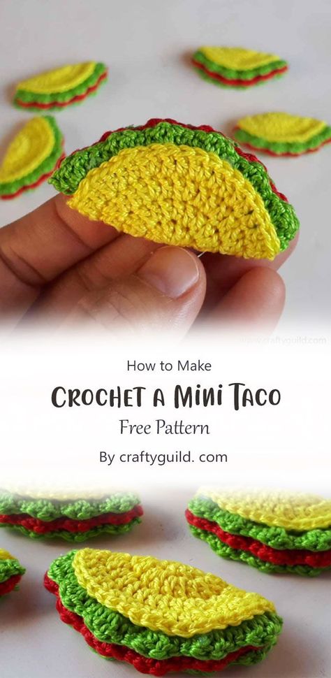 Mini Crochet Animals, Mini Taco, Crochet Project Free, Crochet Patterns Free, Crochet Fruit, Crochet Keychain Pattern, Easy Crochet Patterns Free, Crochet Baby Toys, Mini Crochet