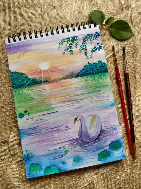 Colourful Sketchbook Ideas, Sketch Book Ideas Aesthetic Colourful, Nature Drawing Ideas Creative Beautiful, Brush Pen Art Drawing, Pencil Colour Sketches, Drawing Ideas Colorful, Beautiful Drawing Ideas, Colorful Sketches, Drawing With Watercolor