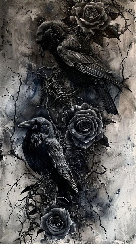 Crow Rose Tattoo, Raven Rose Tattoo, Gothic Fantasy Tattoo, Gothic Raven Tattoo, Gothic Crow Tattoo, Gothic Sleeve Tattoo, Gothic Art Tattoo, Gothic Tattoo Sleeve, Gothic Rose Tattoo