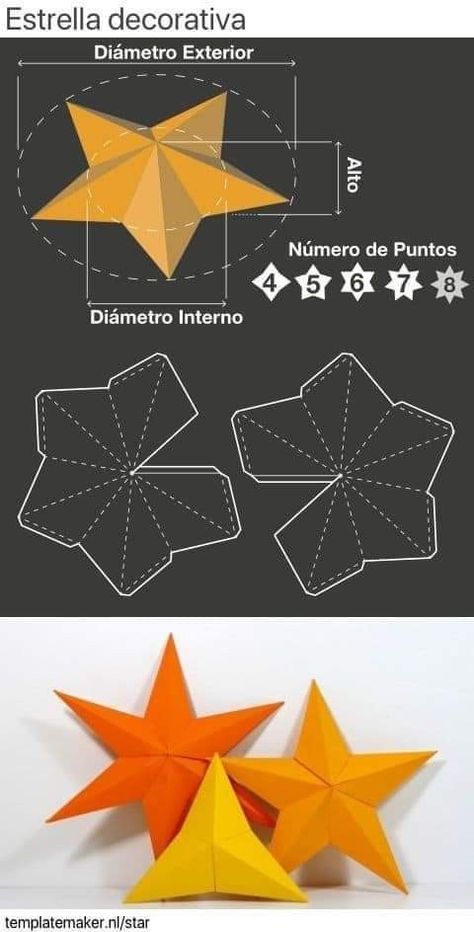 3d Paper Crafts Templates Free Printable, Christmas Paper Decorations, Printable 3d Paper Crafts, Star Paper Craft, Origami Decoration, Origami Star, Folding Origami, Seni Dan Kraf, Diy Origami