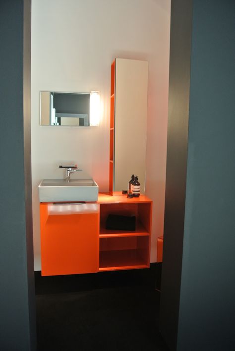 Tangerine dreams. #kartellbylaufen #isaloni #salonedelmobile #organge #bathroom #furniture www.salone.laufen.com Orange Mosaic, Orange Theme, Mosaic Bathroom, Milan Design, Milan Design Week, Design Week, Wash Basin, Bathroom Furniture, Single Vanity