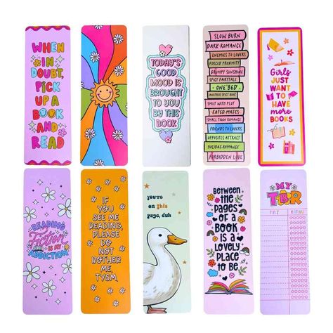 PRICES MAY VARY. Hilarious and Diverse Designs: Our Funny Bookmarks Pack of 10 features a diverse range of hilarious designs. From witty quotes to charming illustrations, each bookmark brings a unique touch of humor to your reading selection. These bookmarks cater to various tastes and are sure to make you smile. Sturdy and Durable: Crafted from high quality materials, these bookmarks are built to withstand regular use. The sturdy construction ensures that they remain reliable companions for all Cute Bookmark Quotes, Bookmark Designs Ideas, Book Mark Designs, Bookmark Sayings, Funny Bookmarks, Summer Notebook, School Bookmarks, Homemade Bookmarks, Senior Design