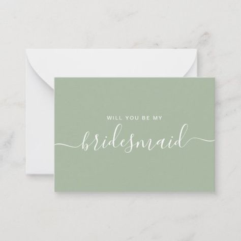 Minimalist Sage Green Bridesmaid Proposal for $0.55 - Bridesmaid Card Green Bridesmaid Proposal, Bridesmaid Proposal Note, Green Calligraphy, Sage Green Bridesmaid, Pastel Green Color, Bridesmaid Card, Be My Bridesmaid Cards, Green Bridesmaid, Bridal Party Proposal