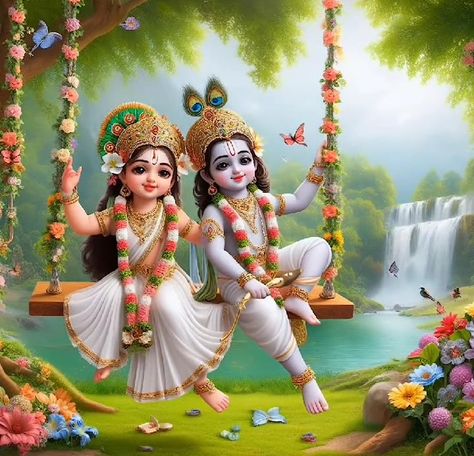 Radha Krishna Jhula Images, Radha Ji Images, Cute Kanha, Krishna Jhula, Happy Birthday Krishna, Black Love Artwork, राधे कृष्णा, Krishna Radhe, Indian Flag Wallpaper