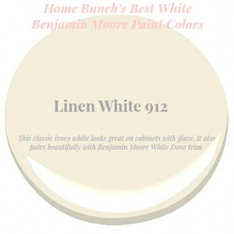 Best White Paint Colors by Benjamin Moore - Home Bunch – Interior Design Ideas - Kitchen? #luxurykitchen Benjamin Moore Warm White, Bm Linen White, Warm White Paint, Indoor Paint Colors, Best White Paint Colors, Cream Paint Colors, Interior Paint Colors Schemes, Best White Paint, Cream Paint