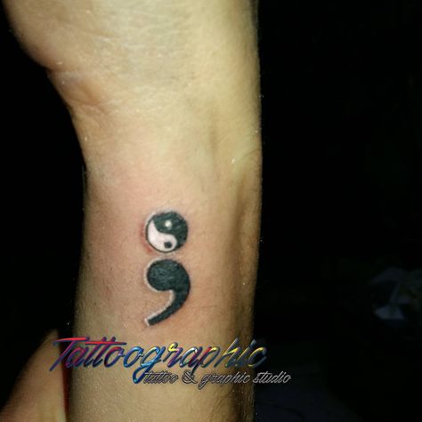 yin yang semi colon Yin Yang Semicolon Tattoo, Semi-colon Tattoo Ying Yang, Colon Tattoos, Tattoo Yin Yang, Semi-colon Tattoo Yin Yang, Tattoos That Mean Something, Colon Tattoo, Yang Tattoo, Semi Colon