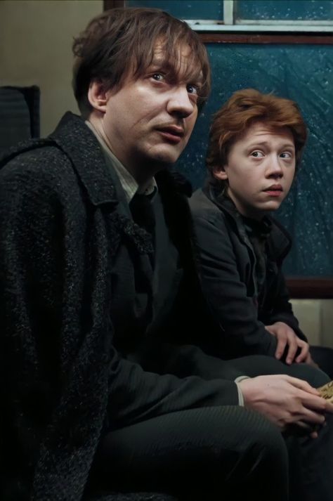 Ronald Weasley looking at Professor Lupin on the Hogwarts Express after Harry feinted due to the dementor attack Lupin Wallpaper, Remus Lupin Wallpaper, Professor Lupin, The Battle Of Hogwarts, Remus Lupin Sirius Black, Battle Of Hogwarts, Lupin Harry Potter, David Thewlis, Walburga Black