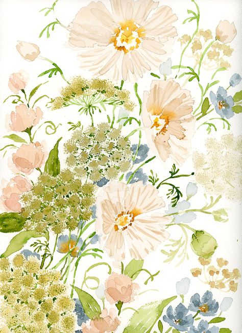 Flowers Watercolor, Botanical Watercolor, Whimsical Garden, Floral Artwork, Garden Flowers, Watercolor Art Prints, New Wall, Watercolor Print, Watercolor Flowers