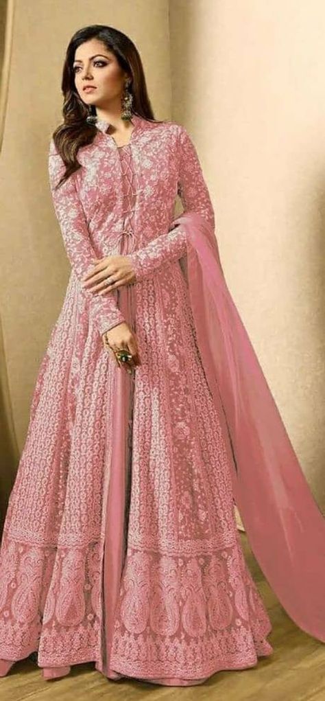 Buy Anarkali Gown With Dupatta for Wedding Indian Gown Dress With Online in India - Etsy Pink Anarkali Suits, Silk Anarkali Suits, Drashti Dhami, Designer Anarkali Dresses, Gown Party Wear, Gown Suit, Designer Anarkali, Indian Gowns Dresses, Anarkali Gown