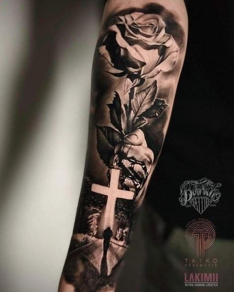 Men's Forearm Tattoos Sleeve, Religious Tattoo Sleeves, Half Sleeve Tattoos Forearm, Christian Sleeve Tattoo, Heaven Tattoos, Lion Tattoo Sleeves, Half Sleeve Tattoos Drawings, Cross Tattoo For Men, Tattoos For Women Half Sleeve