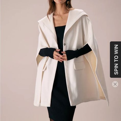 Rihoas The White Hooded Batwing Sleeve Cape Coat Cape Coat, Hooded Coat, Batwing Sleeve, Bat Wings, Sleeve Designs, Daily Fashion, The White, Cape, Loose Fitting