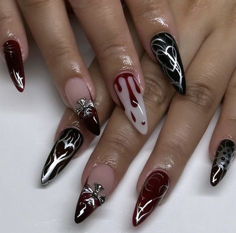 Black Silver Nails, Blood Nails, Vampire Nails, Black Halloween Nails, Blood Drip, Gothic Nails, Drip Nails, Fully Booked, Nice Nails