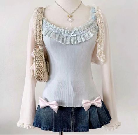 Himekaji Outfits, Baby Blue Color, Liz Lisa, Lettuce Hem, Really Cute Outfits, Girly Outfits, Dream Clothes, Kawaii Fashion, Outfits Casuales